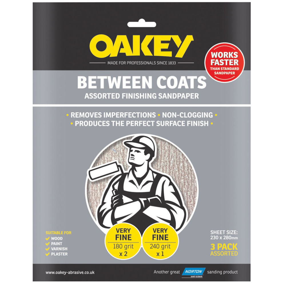 Oakey 66261116760 Between Coats Finishing Sandpaper 230 X 280Mm Assorted (3) 3157629665343