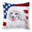 Medium White Poodle Patriotic Fabric Decorative Pillow 1