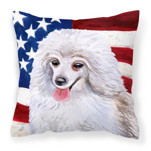 Medium White Poodle Patriotic Fabric Decorative Pillow