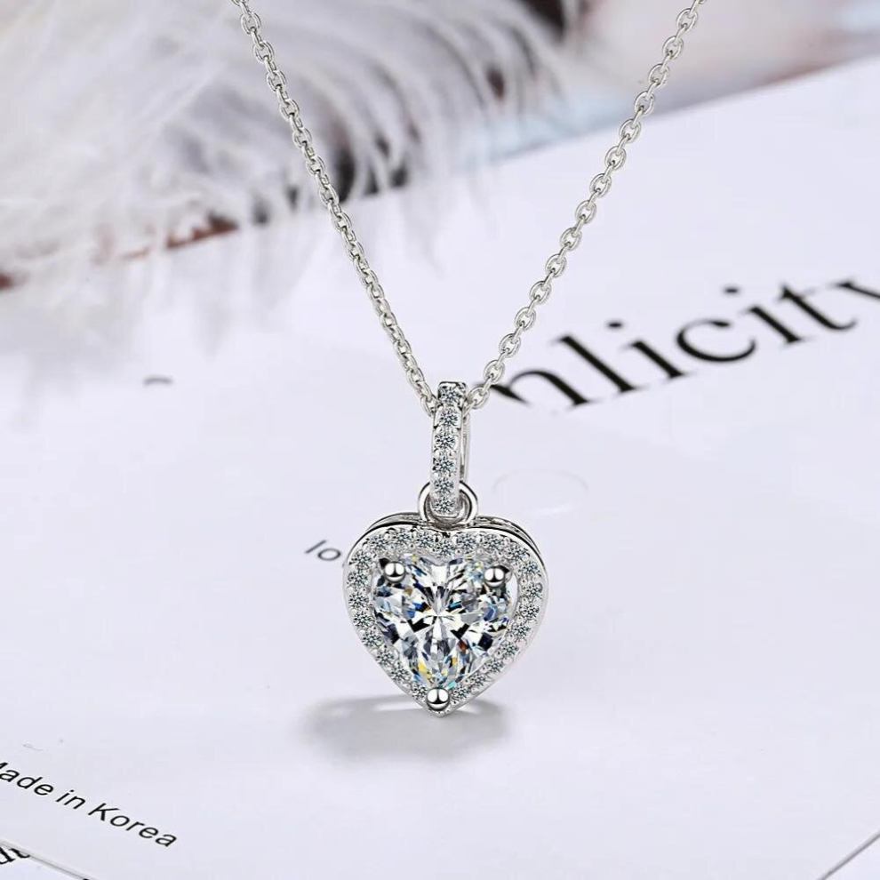 925 Sterling Silver Zircon Heart Pendants Necklaces For Women Jewelry Gift Female Items Gaabou Multicoloured