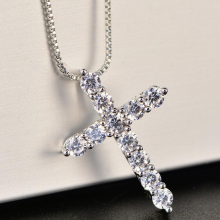 925 Sterling Silver Necklace For Woman men 18 inch Box chain crystal cross Pendant Jewelry