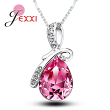 Drop 925 Sterling Silver Pendant Necklaces Nice Colorful Crystal Pendant Necklaces For Girls
