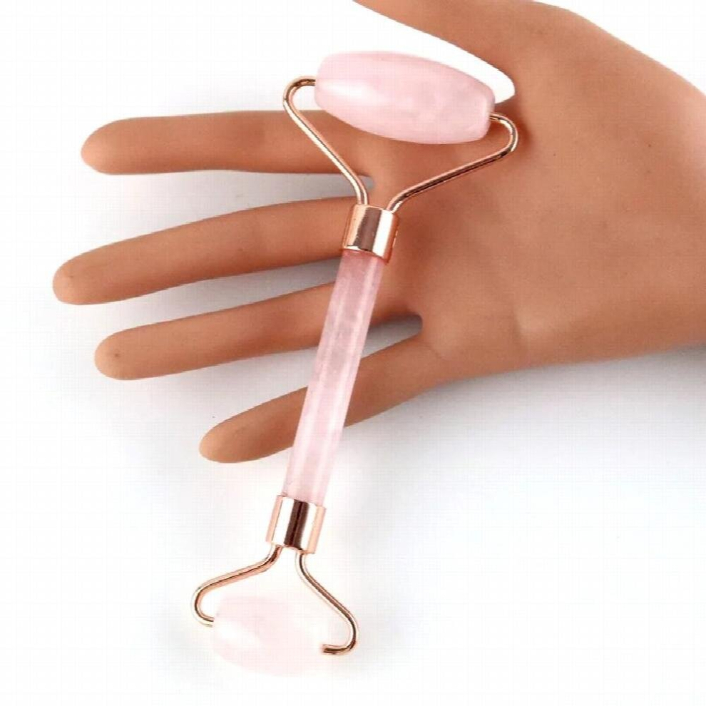 Pink Crystal Stone Jade Roller Set Face Lift Massage Roller Facial Slimming Massager Natural Quartz Stone Neck Massage Tool