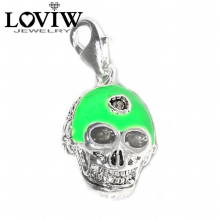 green-enamelled skull with earphone Charm pendant Fit Bracelet European Bijoux punk Jewelry Gift for Ladies men