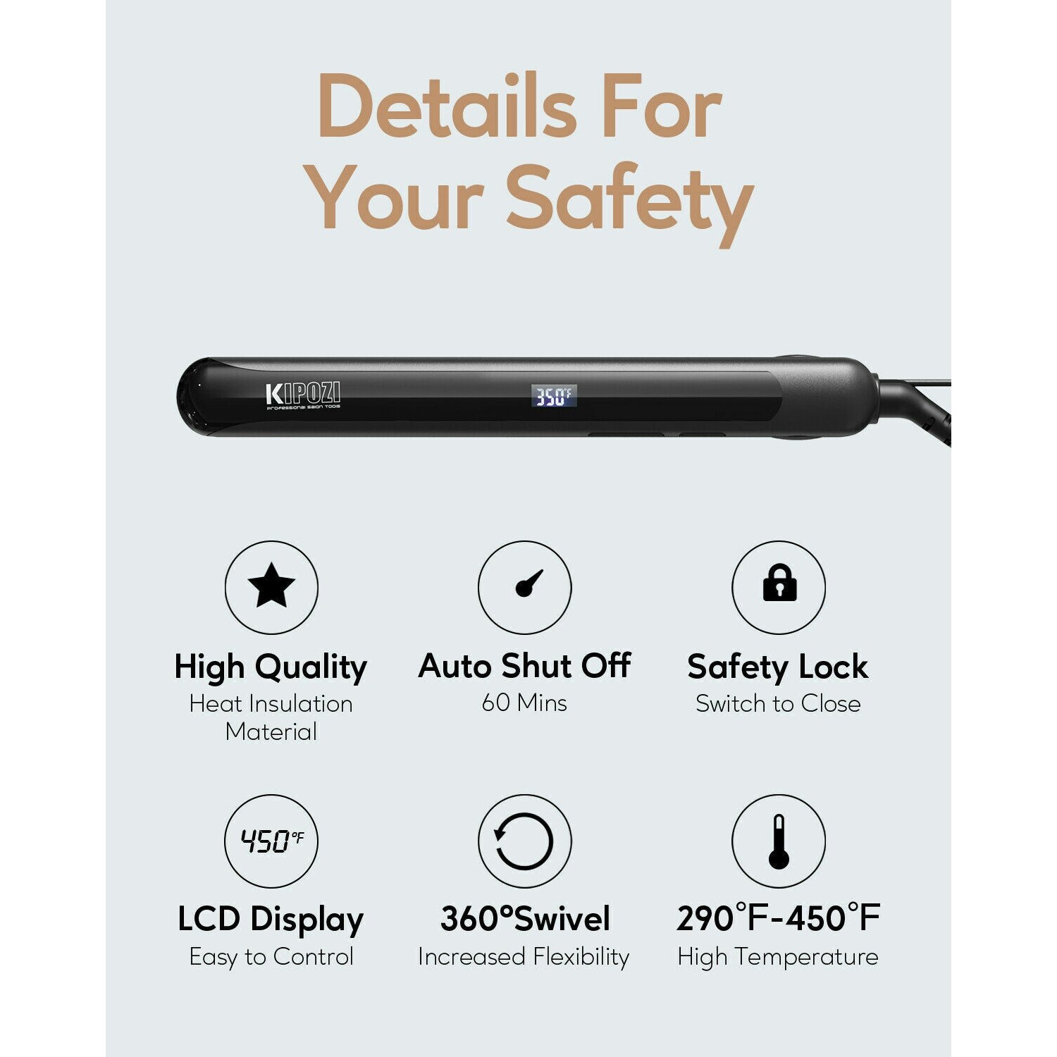 KIPOZI 1In Hair Straightener 2 In 1 Hair Curler Ceramic Portable Fast