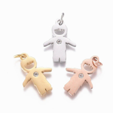 10Pcs Stainless Steel Child Boy Charms Pave Cubic Zirconia Personalized Pendant for Necklace Bracelet Earrings Jewelry Making