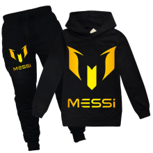 (170cm) Black Football Idol Messi Clothes Kids 2 Piece Hoodie Suit