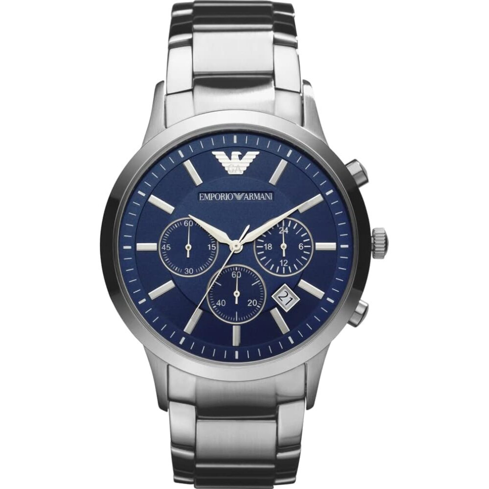 Emporio Armani Watch for Men Chronograph Movement 43 mm Silver Steel Stainless Steel Case with a Stainless Steel Strap AR2448