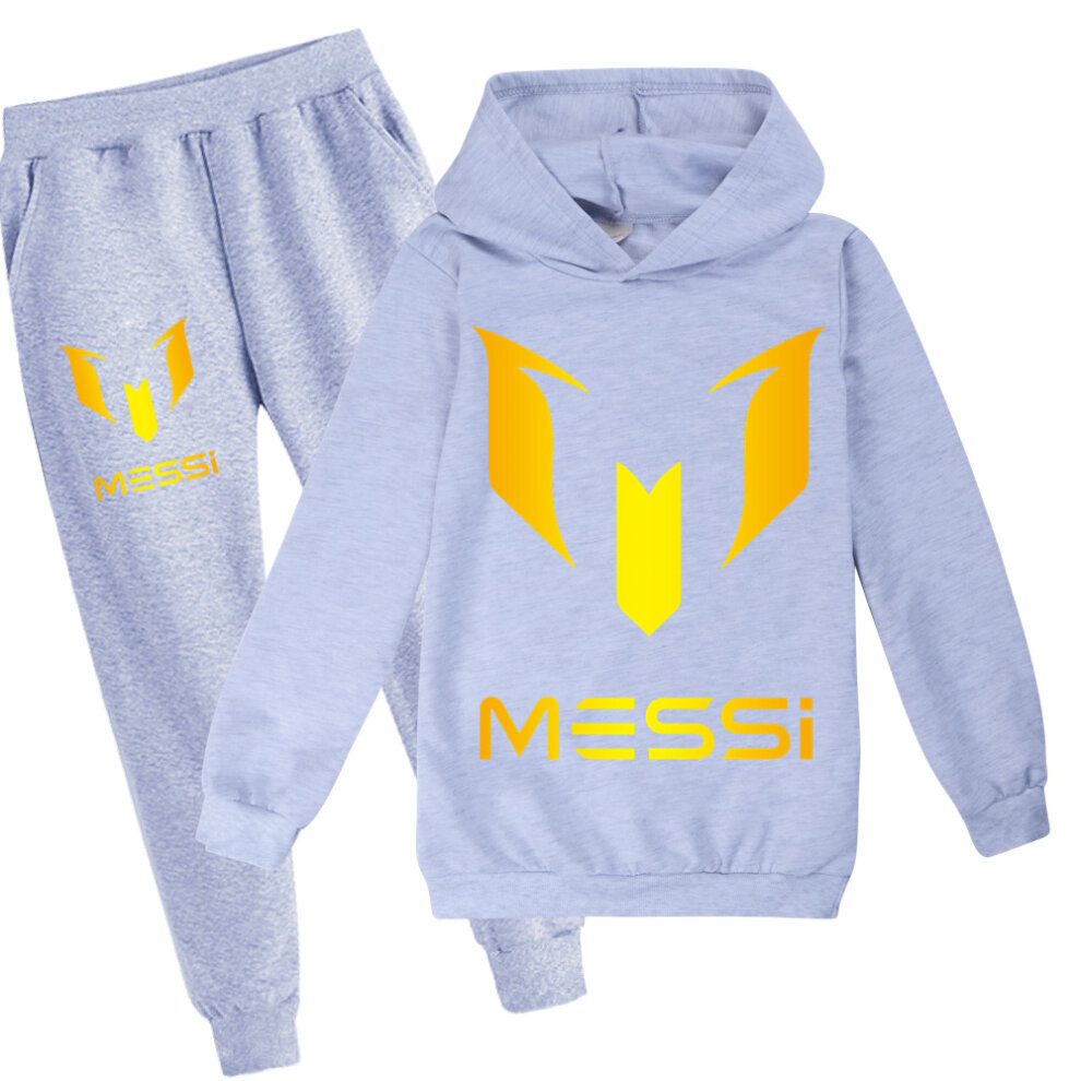 (160cm) AII Grey Football Idol Messi Clothes Kids 2 Piece Hoodie Suit