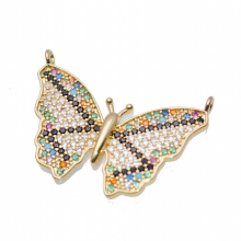 Arrival Colorful Zircon Cubic Setting Plating Butterfly Double Circle Pendant For Necklace Making