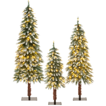 Set of 3 Pre-Lit Christmas Tree Slim Snowy Xmas Tree 3 FT/ 4 FT/ 5 FT