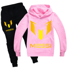 (120cm) Black-Pink Football Idol Messi Clothes Kids 2 Piece Hoodie Suit
