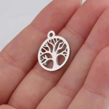 10pcs/lot 15*17.8mm Mirror Stainless Steel Round Hollow Tree of Life Charm Pendant DIY Jewelry Accessories