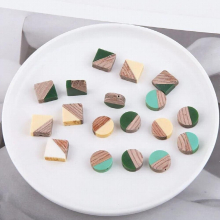 Newest Double Colors Resin Wood Jewelry Beading Charms Material Square Round Geometry Ornament Accessories Beading Earring DIY