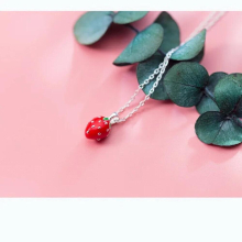 MloveAcc 925 Sterling Silver Sweet Strawberry Red Enamel Charm Pendant Necklaces for Women Girls Fine Jewelry