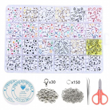 24 Grids Smiley Letter Beads Box Set Elastic String Cords Tweezers Tool Set DIY Craft Material Acrylic Alphabet Beads Kit