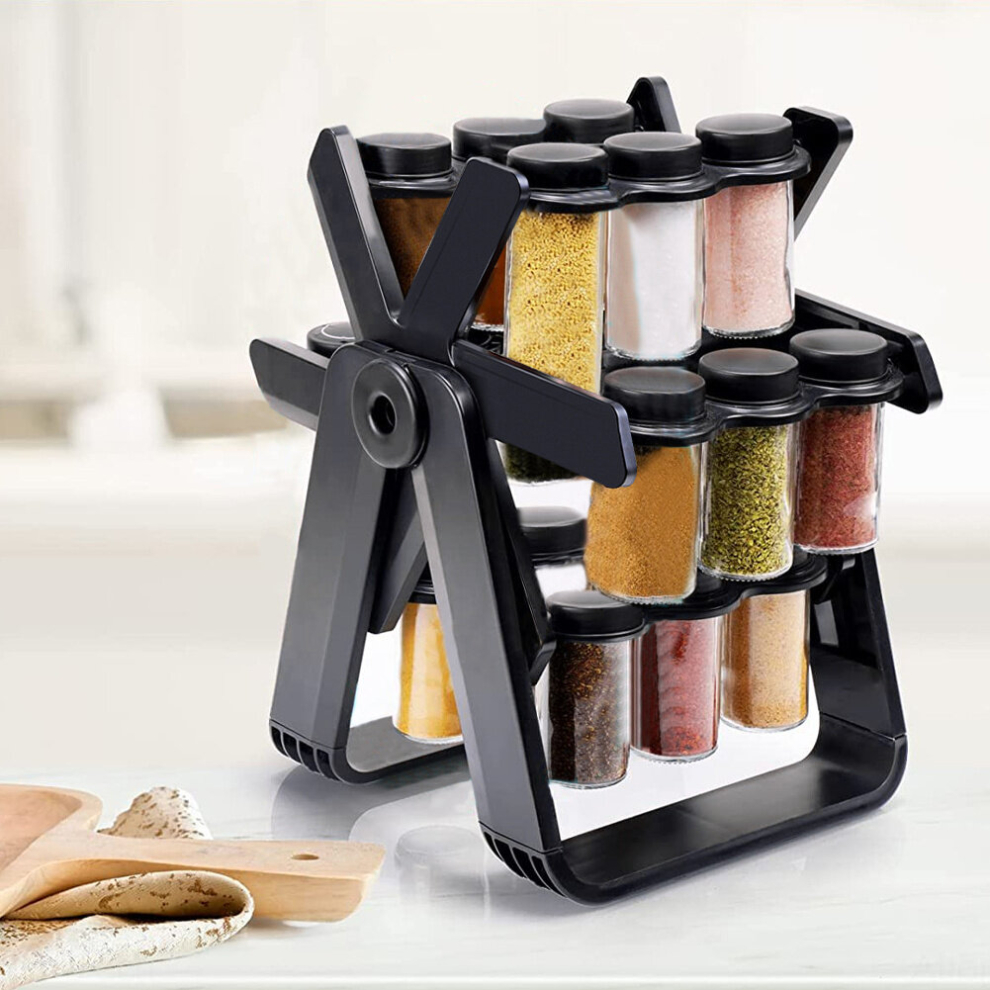 Kitchen Ferris Spice Rack with 18 Filled Jars Seasoning Storage Stand Organizer