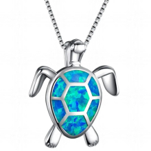 100% 925 Silver Fire Opal Sea Turtle Pendants Necklaces for Women Girl Animal Ocean Beach Jewelry