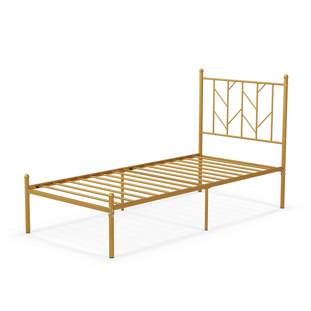 3FT Metal Single Bed Frame Heavy-duty Slatted Platform Bed w/Headboard