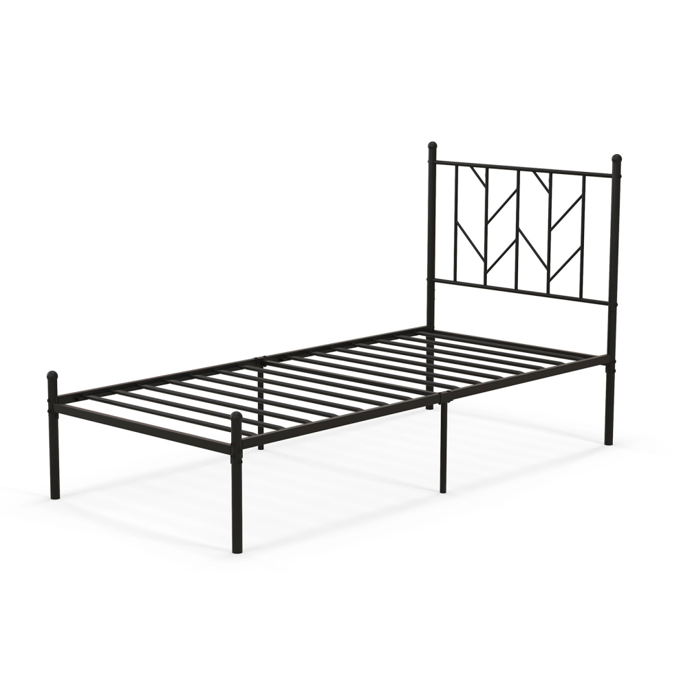 3FT Metal Single Bed Frame Heavy-duty Slatted Platform Bed w/Headboard