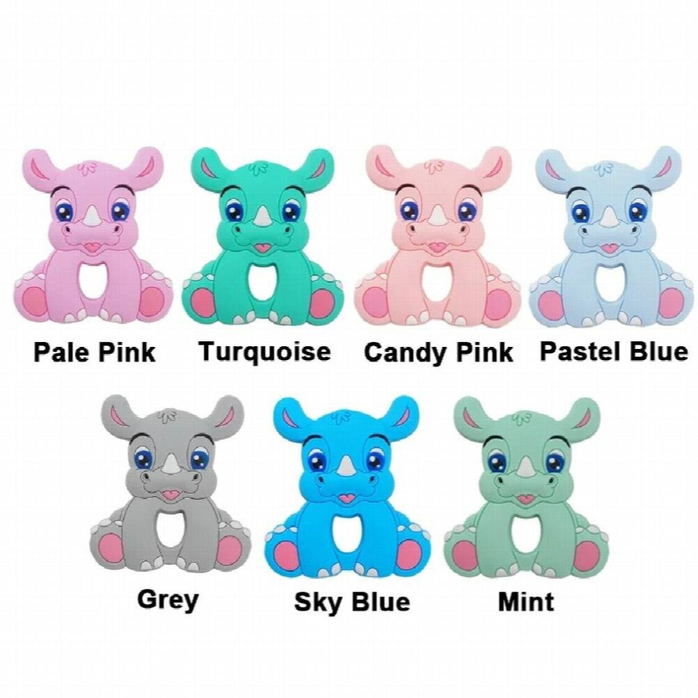 Chenkai 5Pcs Bpa Silicone Rhinoceros Teethers Sensory Chewing Pacifier Diy Baby Necklace Pendant Teething Chewing Toy Multicoloured