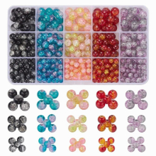 Glass Crackle Beads Kit Round Spacer Loose Crack Beads Set for Handcrafted DIY Beading Bracelet Jewelry Making Crafts