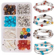 1 Box DIY 4 Strand Chakra Gemstone Beaded Wrap Bangle Bracelet Making Kit 2.56inch(65mm) Jewelry Craft Supplies for Beginners