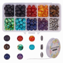 8mm Multicolor Natural Stone Beads with Crystal Thread for Women DIY Beading Chakra Bracelet Necklace Jewelry Making Kits