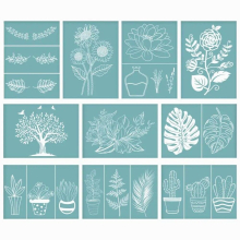 10pcs Self-Adhesive Silk Screen Printing Stencil Plant Theme Reusable Pattern Stencils for Painting on Wood Fabric T-Shirt Wall
