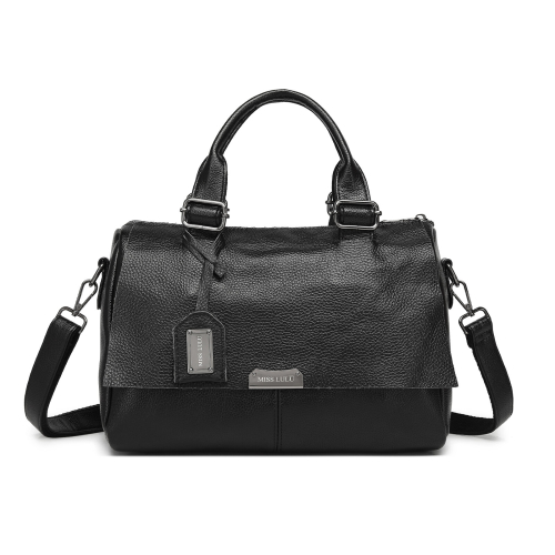 Miss Lulu (Black) MISS LULU Perfect Fusion of Genuine and PU Leather Women's Tote Crossbody Bag with Fashion-Forward Design