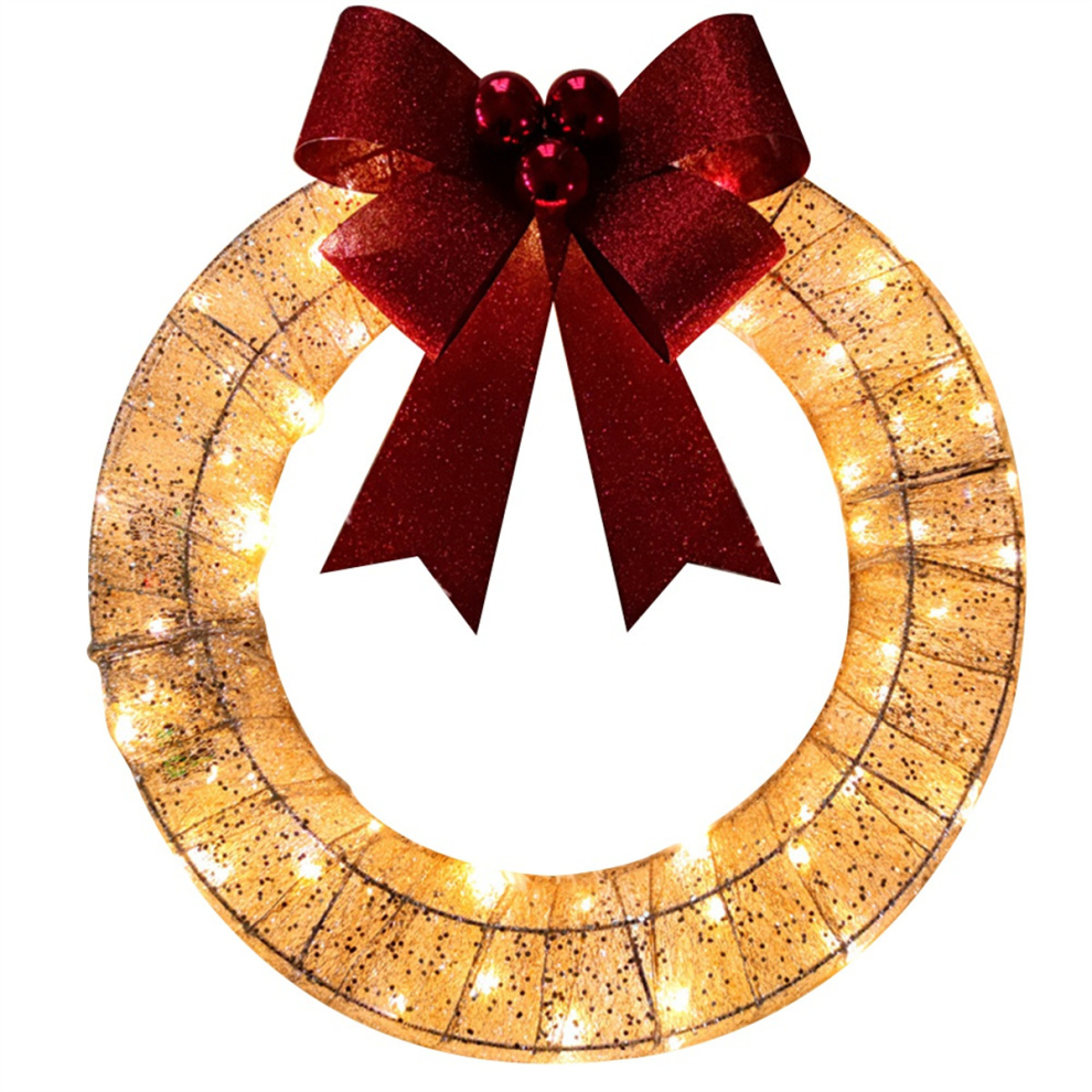 Pre-Lit Outdoor Christmas Wreath Decor, Xmas Wreath With Lights Gold