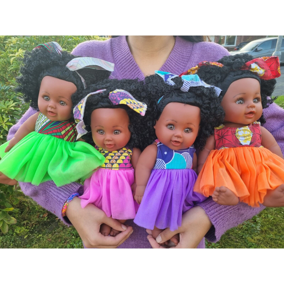 12" Sharia Black Doll Afro African Baby Girl Doll in Party Dress 30cm