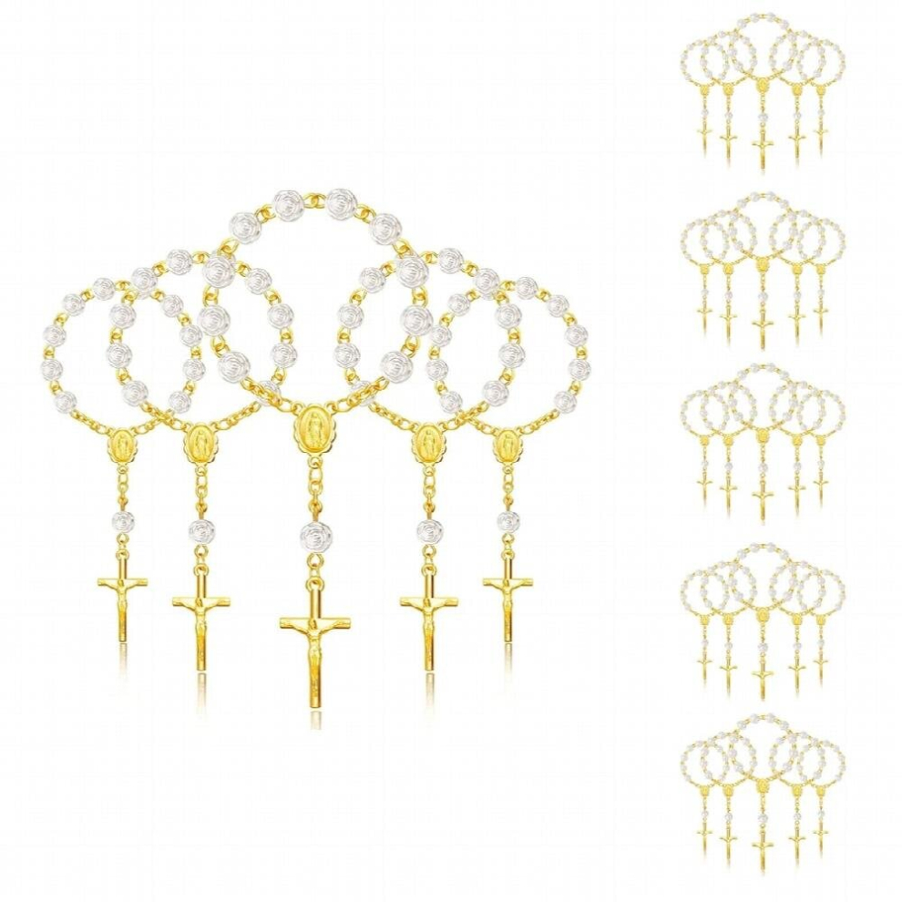 30Pcs Baptism Rosary Acrylic Rosary Beads Mini Rosaries with Cross for the First Communion Baptism Party Favors