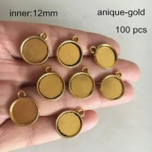 100 pcs -12mm Antique Gold/Silver-color Round Blank Pendant Tray Bezel Rope Design,Cabochon Base Setting For Jewelry