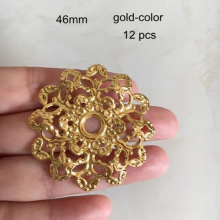 12 Pcs-Large Brass Flowers With 6mm Tray For Cabochon,46mm Filigree Flowers For Decoration,Gold/Silver/KC Metal -AD