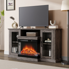 24 Inch LED Electric Fireplace 3 Flame Colours with Grey TV Stand