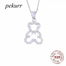 925 Sterling Silver Hollow CZ Hoop Diamond Teddy Bear Necklace For Women Cartoon Pendants Kids Girl Jewelry