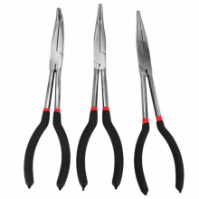 3X 11 Inch EXTRA LONG NOSE PLIERS SET STRAIGHT & BENT TIP MECHANIC GRIP HAND TOOL