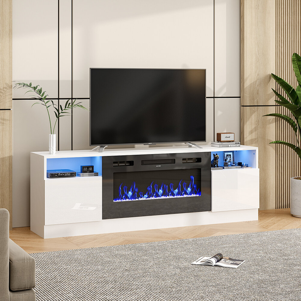 Recessed Electric Fireplace TV Stand with Closed Storage
