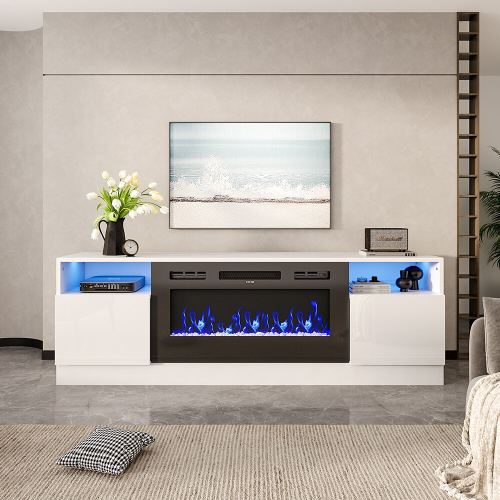 Living And Home Recessed Electric Fireplace TV Stand with Closed Storage 1