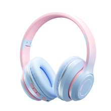 (Blue) 2023 Music Headset Gradient Color Bluetooth Headphone Wireless LED Light With Mic Gamer Earphone Kids Lovely Christmas G