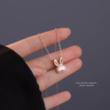 S925 Sterling Silver Rose Plated Rabbit Shell Pendants Necklaces Girl Gift Fine Accessories