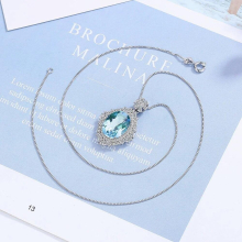 Sea Peach Heart Sterling Silver Water Drop Pendant Necklace Crystal Girl Sweet Clavicle Chain 925 Jewelry