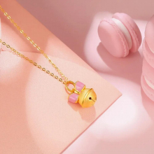 NA348 European Fine Woman Girl Party Birthday Wedding Gift Pink Bowtie Bell 24KT Pendant Necklace