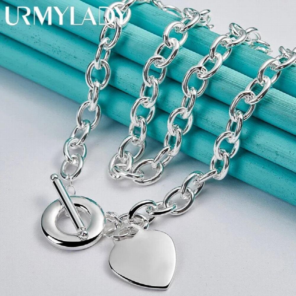 925 Sterling Silver Heart Pendant 18 Inch Ot Chain Necklace For Women Wedding Engagement Party Jewelry Multicoloured