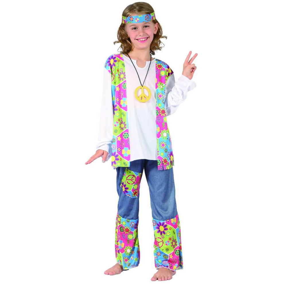 (M 7-9 years (120-130 cm)) Hippie costume for girls with fringed vest