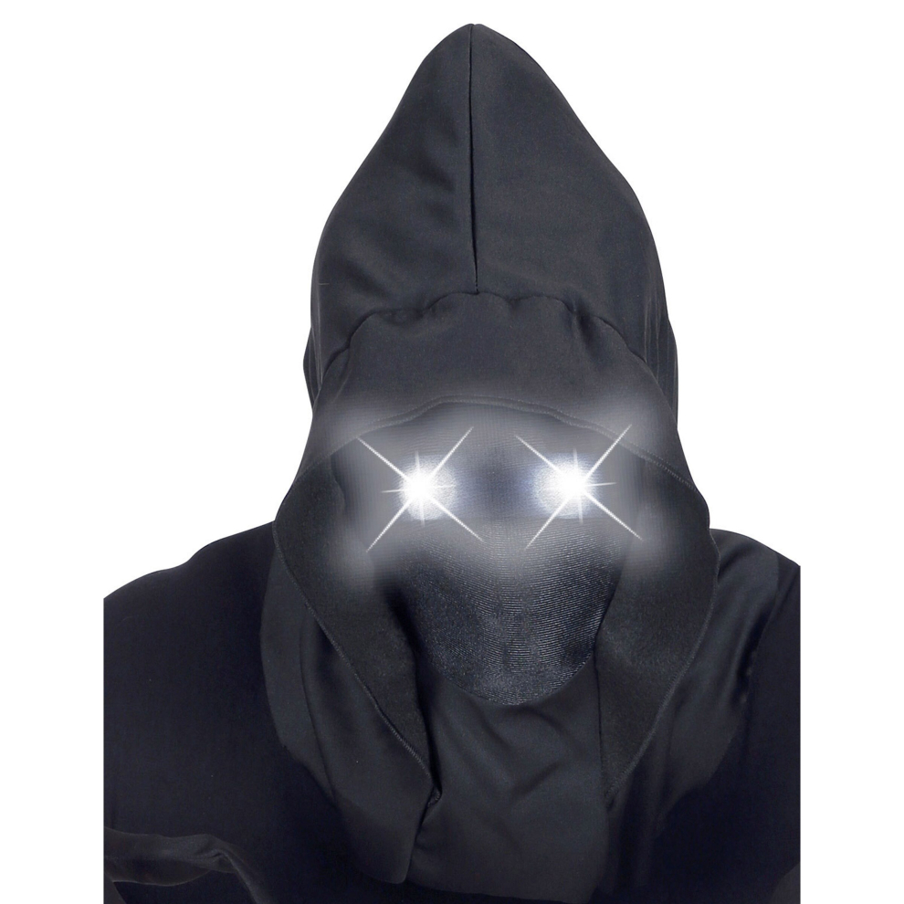 Adult full face mask with hood, invisible face and luminous eyes, white