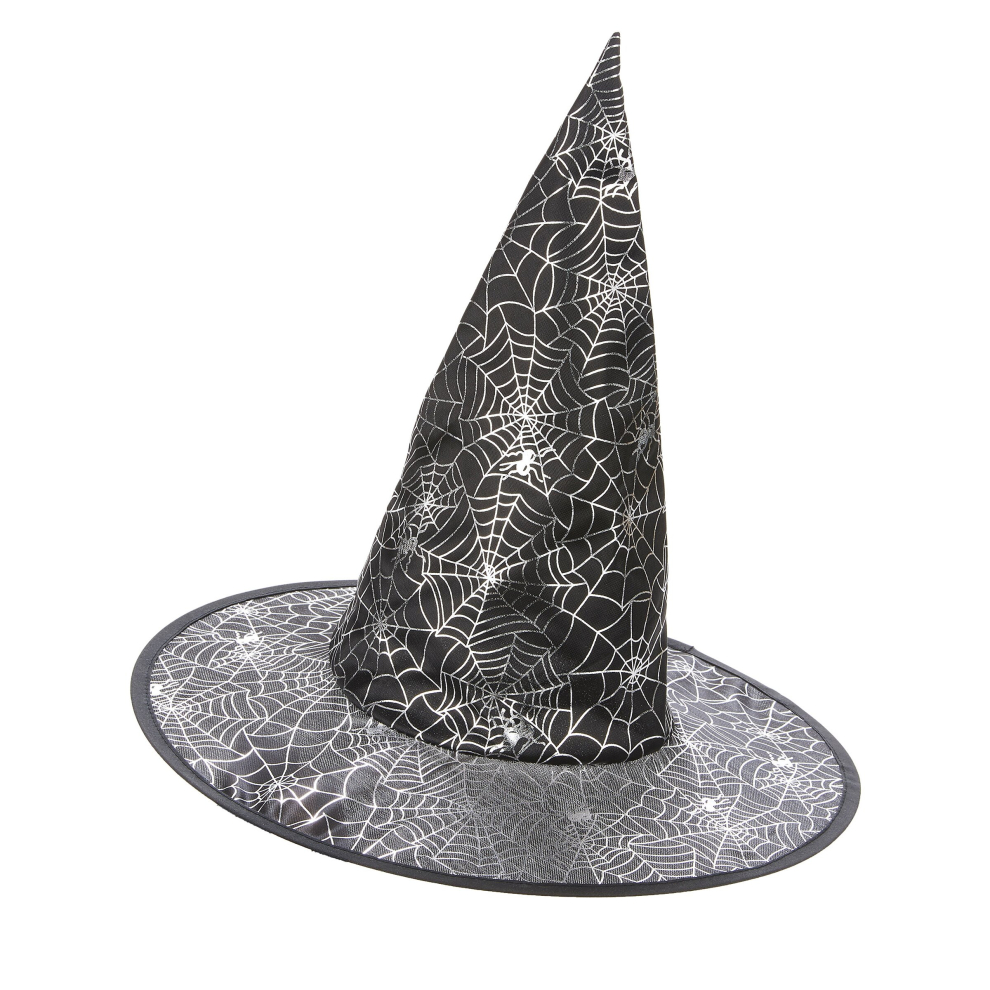 Black witch hat with white spider web adult