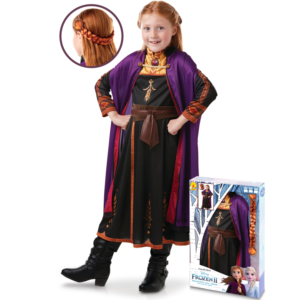 (3 to 4 years (90 to 104 cm)) Anna Frozen 2 costume and braid box for girls