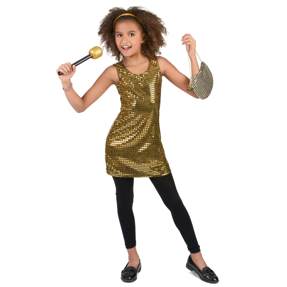 (5 - 6 years (S)) Girls' gold glitter disco costume